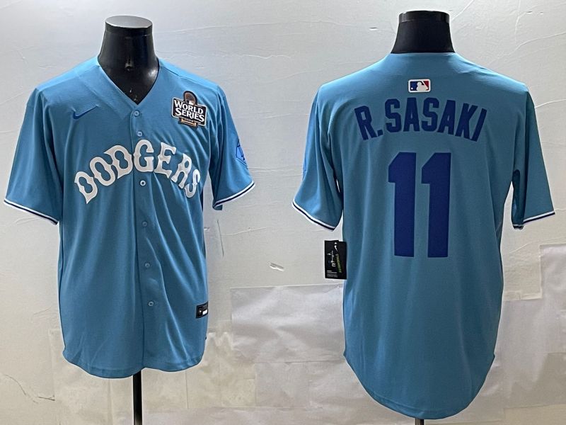 Men Los Angeles Dodgers #11 R.Sasaki Light Blue Joint Name 2025 Nike MLB Jersey style 20